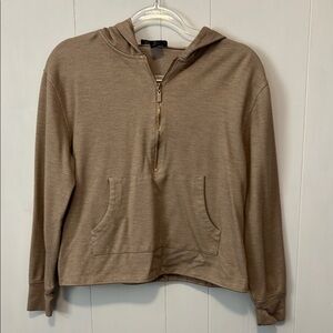 Rachel Zoe Crop Tan Half-Zip Hoodie Sweater